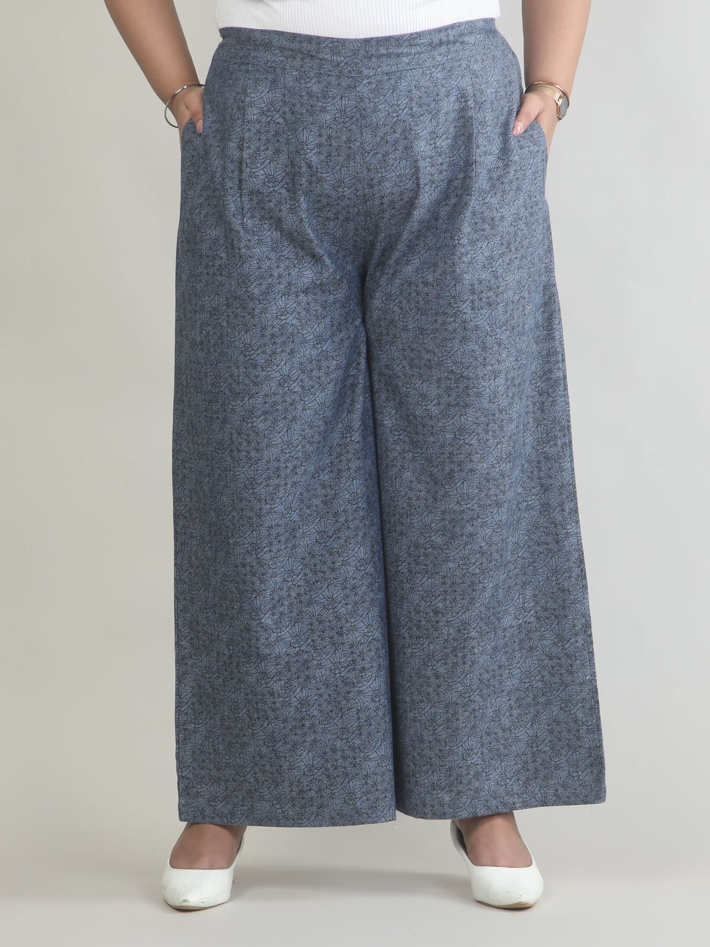 Women Denim Blue Printed Palazzo Pants DP0025