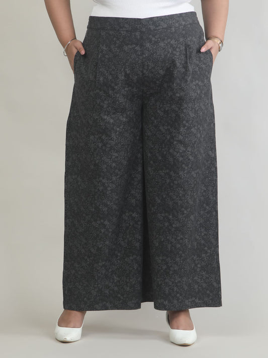 Women Denim Black Printed Palazzo Pants | DP0001