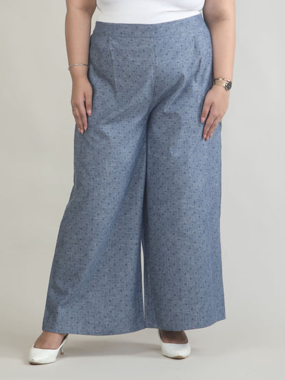 Women Denim Blue Printed Palazzo Pants | DP0031