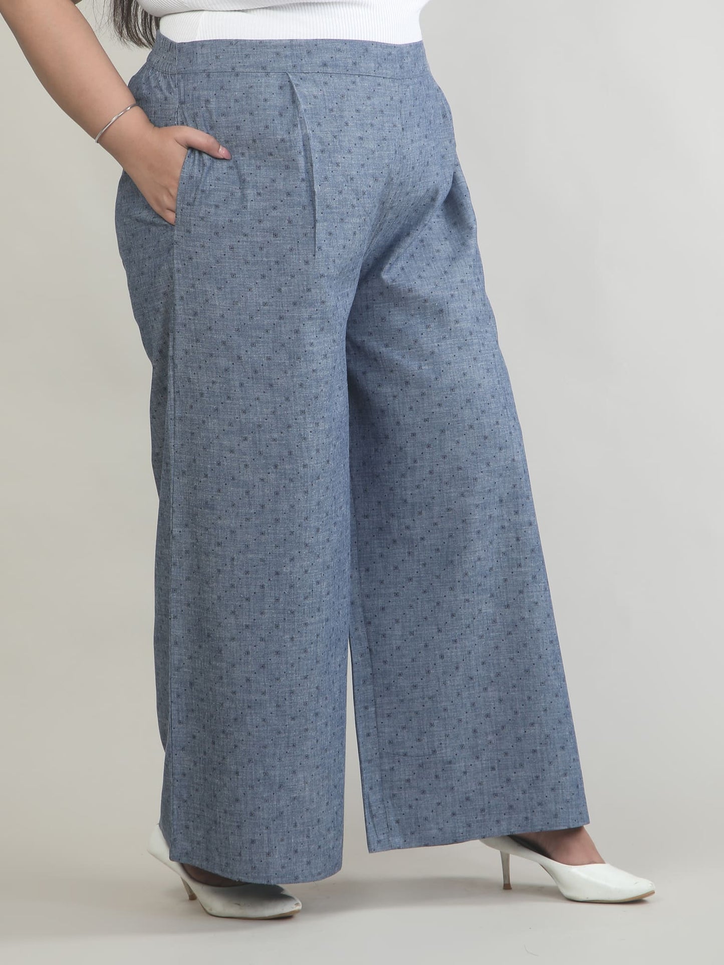 Women Denim Blue Printed Palazzo Pants | DP0031