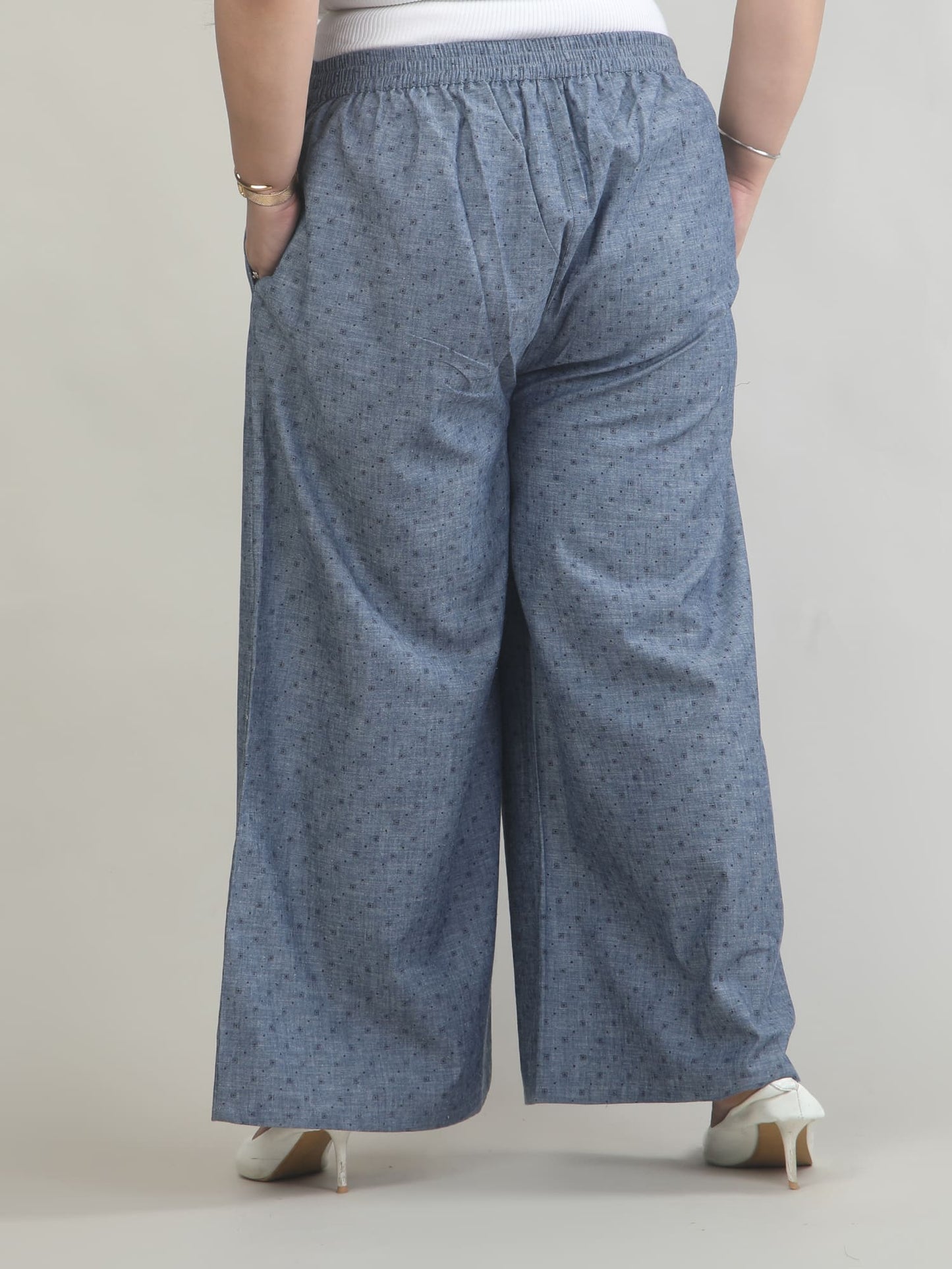 Women Denim Blue Printed Palazzo Pants | DP0031