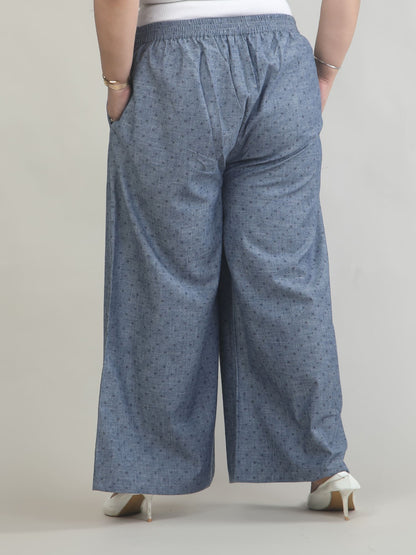 Women Denim Blue Printed Palazzo Pants | DP0031