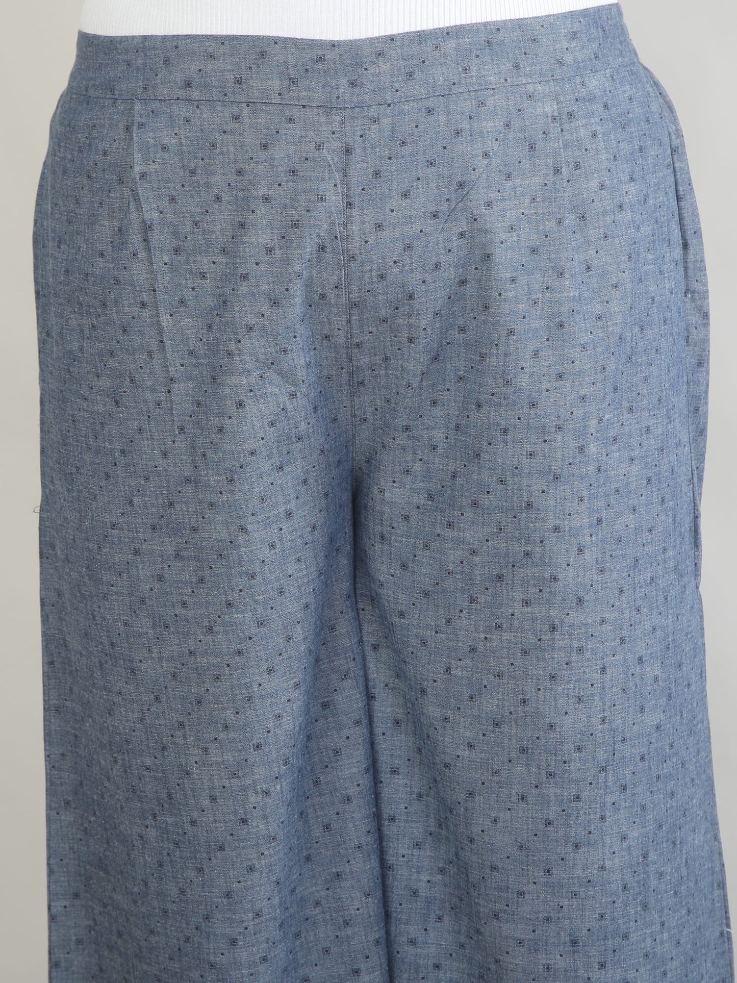 Women Denim Blue Printed Palazzo Pants | DP0031