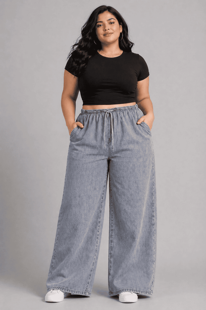 Women Blue Grey  Straight Fit Soft Denim Jeans | TEMPA