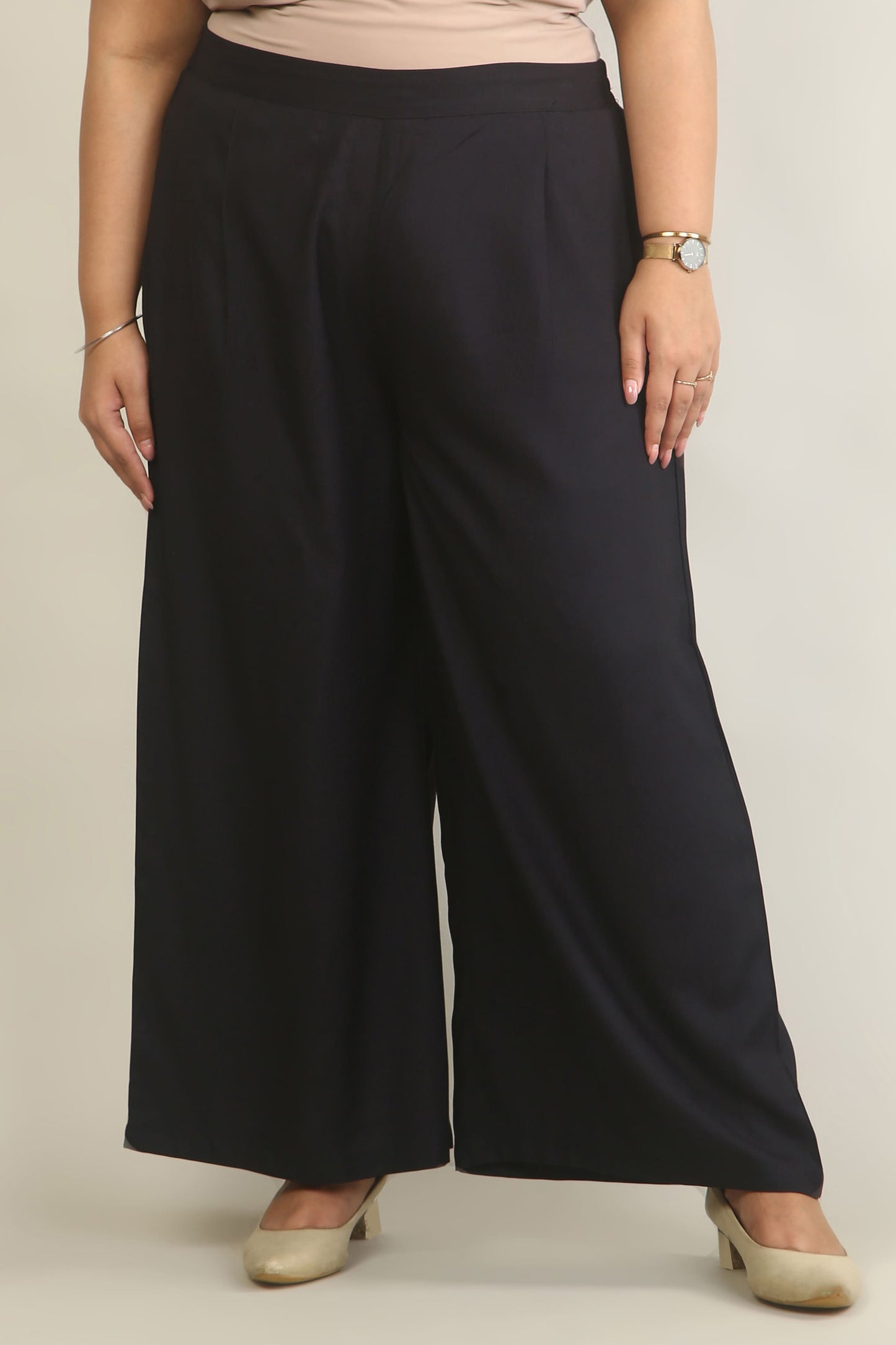 Premium Solid Black Wide Leg Palazzo Pants for Women (XS–10XL)