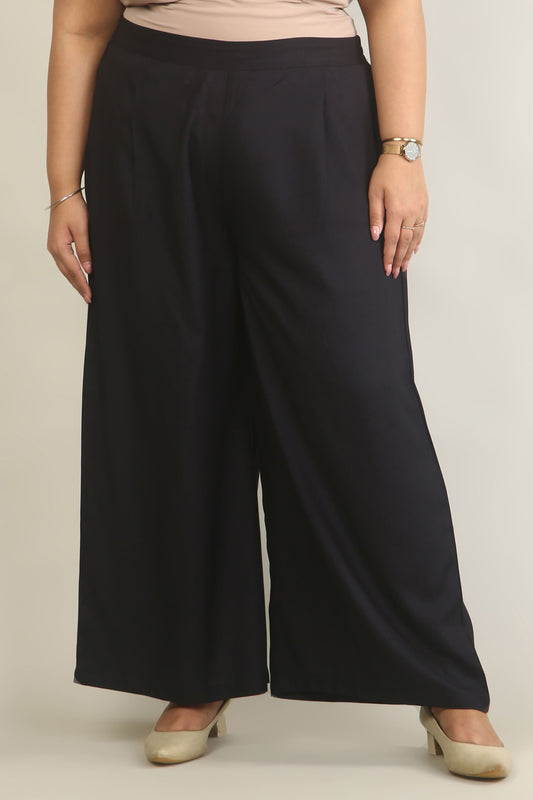 Premium Solid Black Wide Leg Palazzo Pants for Women (XS–10XL)