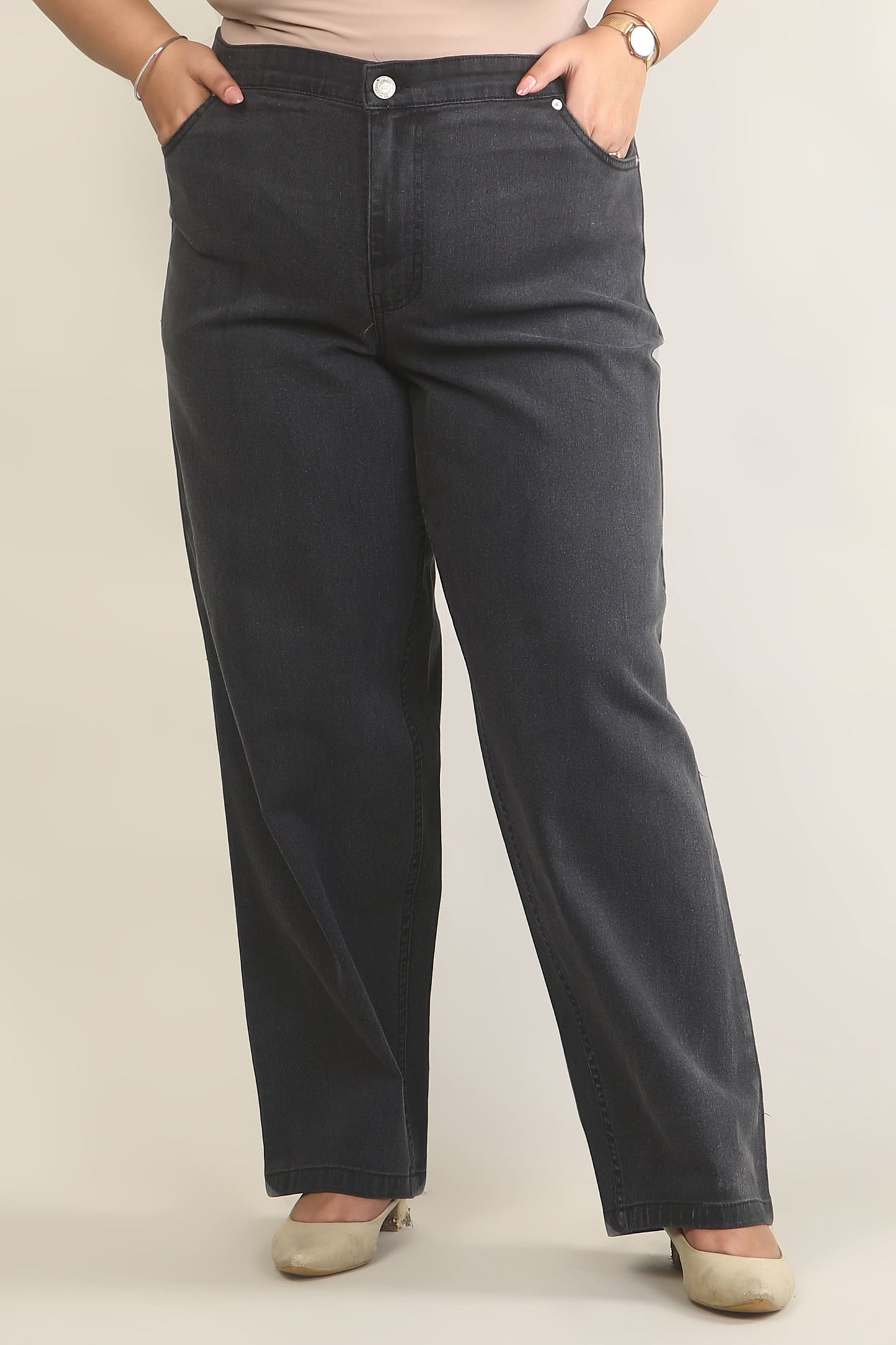 Premium Black Straight Fit Denim Pants for Women (XS–10XL)