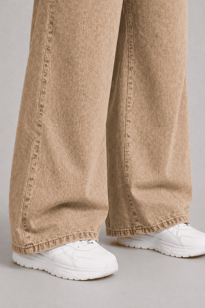 Women Light Coffee Beige Straight Fit Soft Denim Jeans | COFEETA