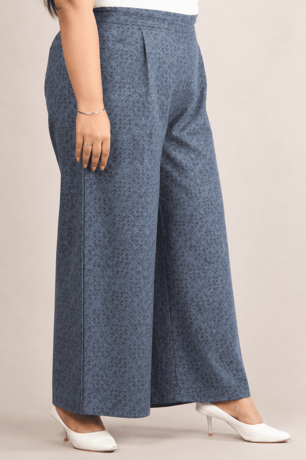 Women Denim Blue Printed Palazzo Pants | TRICO