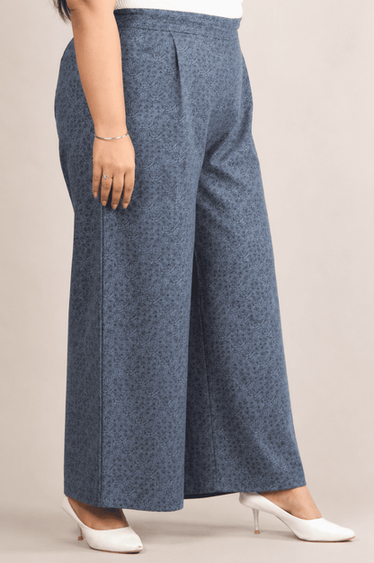 Women Denim Blue Printed Palazzo Pants | TRICO