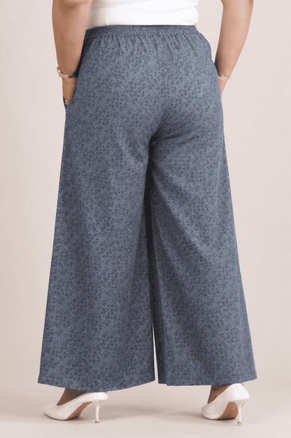 Women Denim Blue Printed Palazzo Pants | TRICO