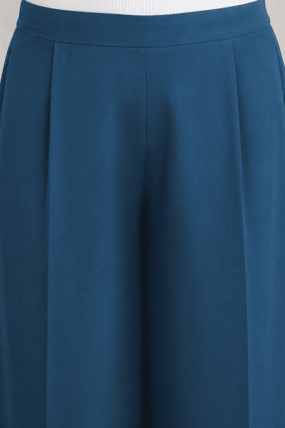 Women Denim Blue Printed Palazzo Pants | TEUCO