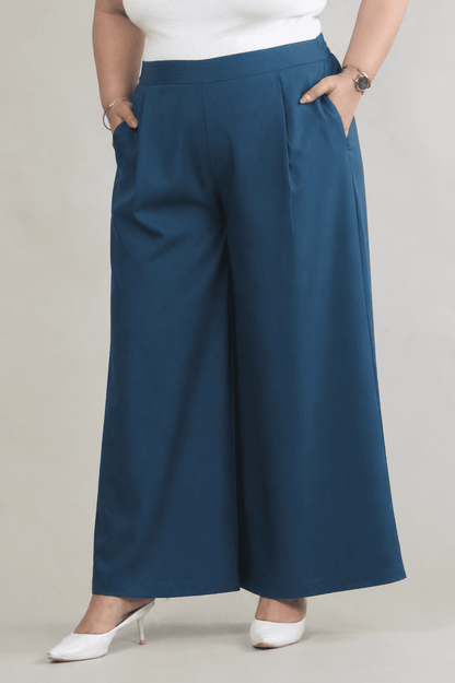 Women Denim Blue Printed Palazzo Pants | TEUCO