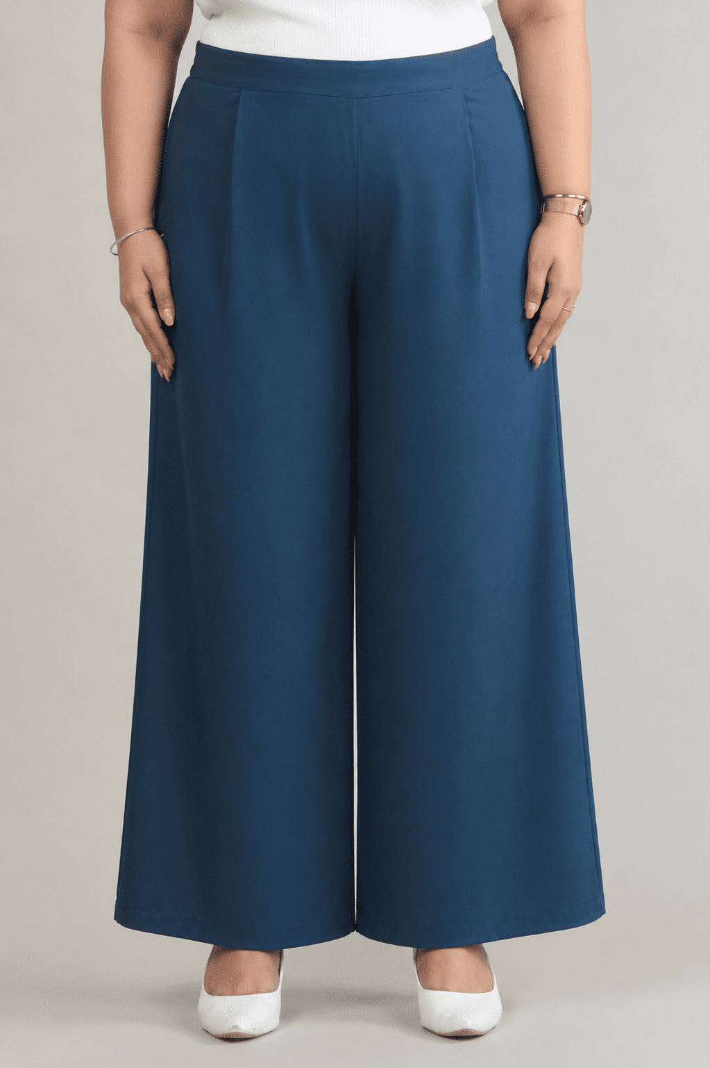 Women Denim Blue Printed Palazzo Pants | TEUCO