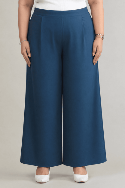 Women Denim Blue Printed Palazzo Pants | TEUCO