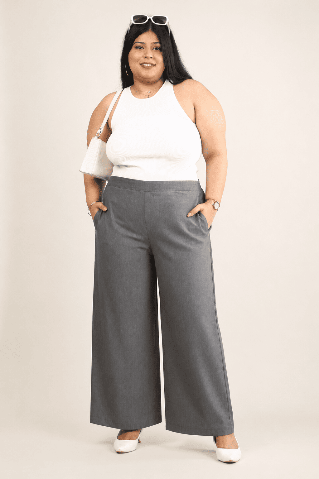 Premium Grey Wide Leg Palazzo Pants for Women | GREYTO