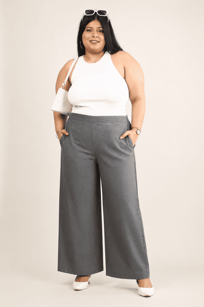Premium Grey Wide Leg Palazzo Pants for Women | GREYTO