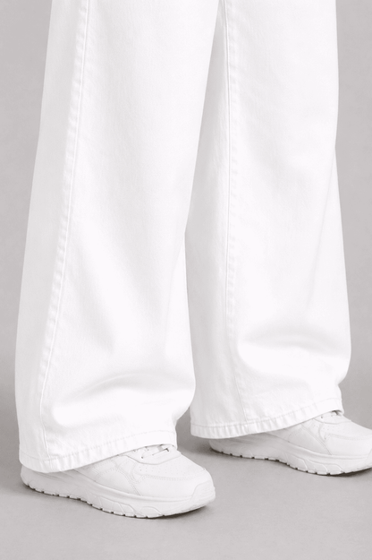 Women White Beige Straight Fit Soft Denim Jeans | SOFEETA