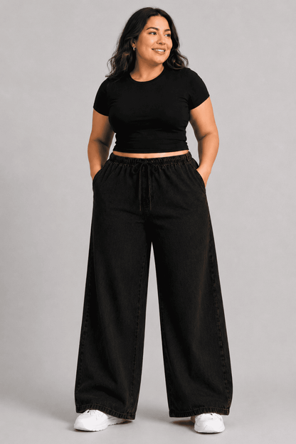 Women Black Beige Straight Fit Soft Denim Jeans | BLACTI