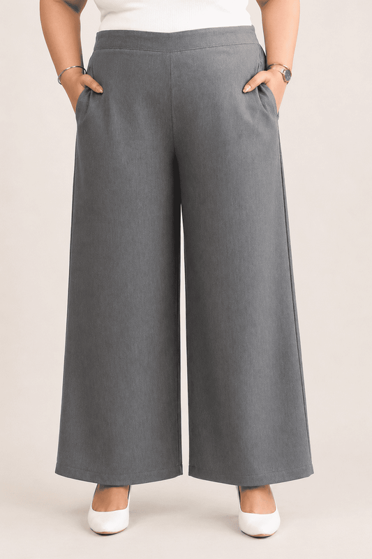 Premium Grey Wide Leg Palazzo Pants for Women | GREYTO
